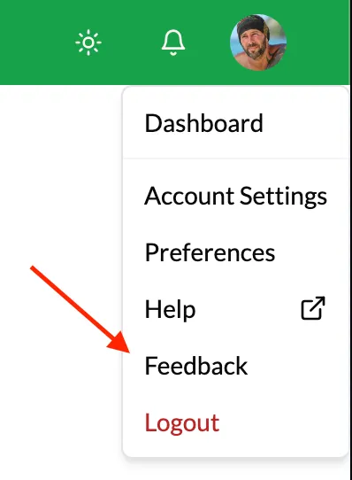 Screenshot of feedback option