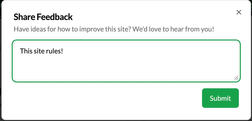 Screenshot of feedback modal